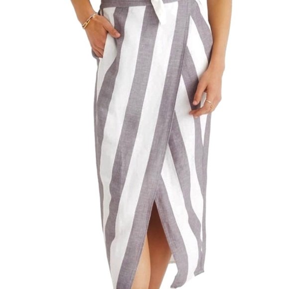 Madewell Grey Stripe Overlay Midi Skirt, size Medium - Picture 3 of 12